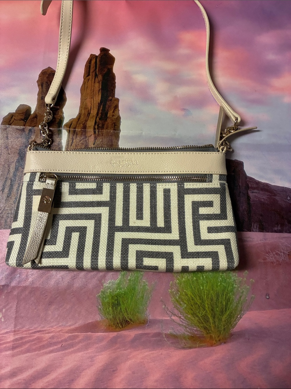 Spartina 449 Black and Cream Geometric Crossbody Bag